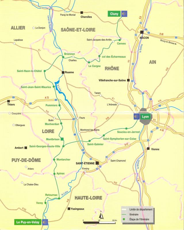 Carte chemin de Compostelle de Cluny