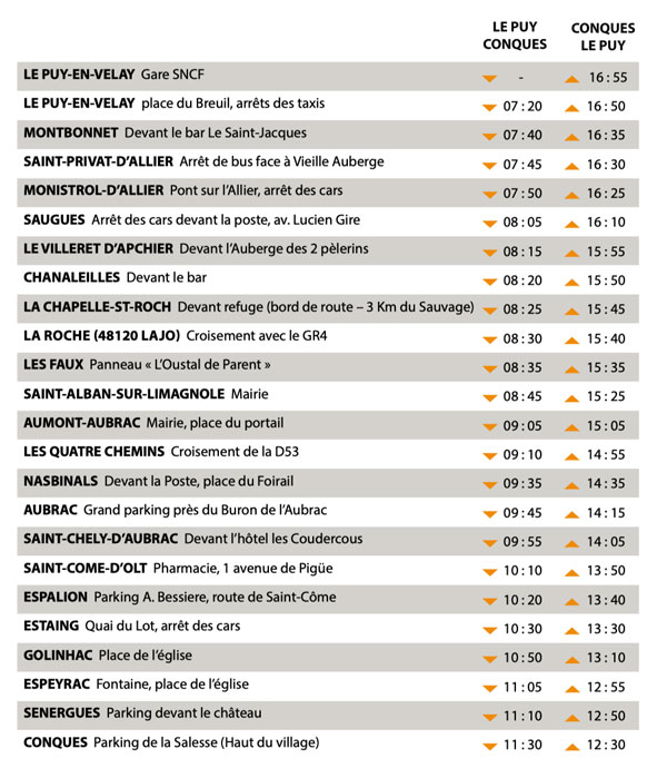 Horaires du Bus Aller et Retour Conques - Le Puy