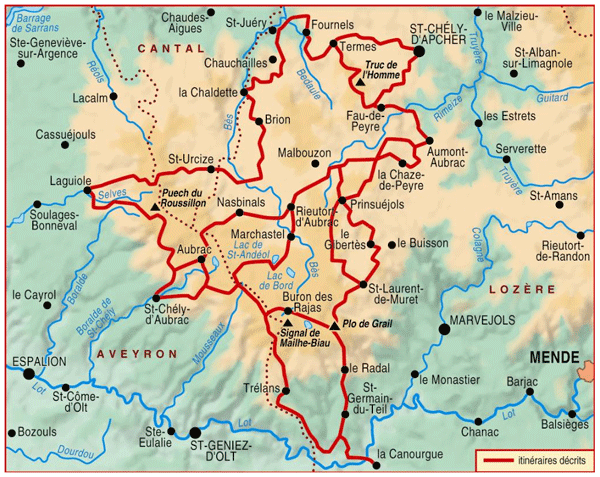 Carte Tour des Monts d'Aubrac