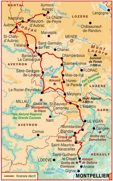 Carte du chemin de Saint Guilhem