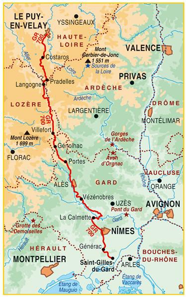 Carte chemin de la Régordane